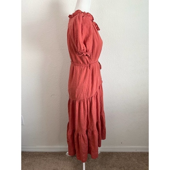 Chelsea & Violet Terracotta Button Front Ruffle Prairiecore Midi Dress Small - Picture 4 of 8